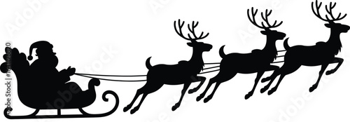 Santa sleigh reindeer christmas holiday winter december silhouette flying festive season tradition joy