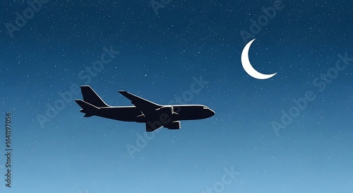 Aviation voyage against the night sky and lunar glow a peaceful nocturnal flight illustration