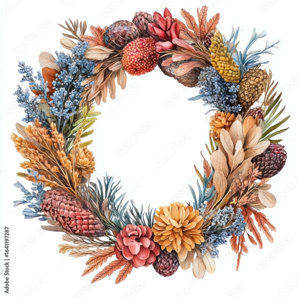 Fototapeta premium Wreath illustration botanical vibrant.