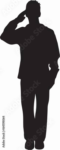 black silhouette man saluting, standing clip art preview