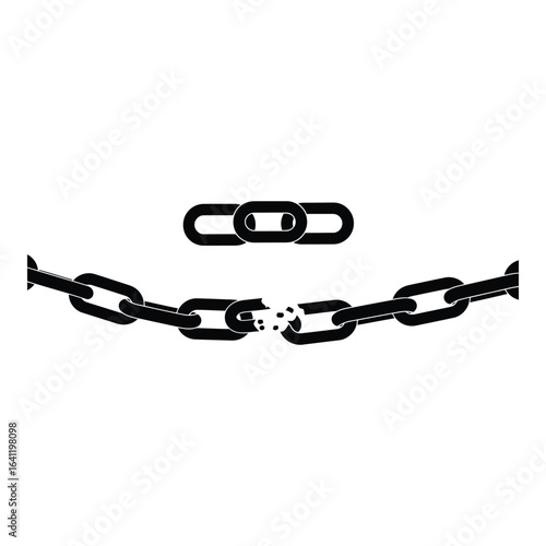 Vector art of broken metal chain isolated on white background