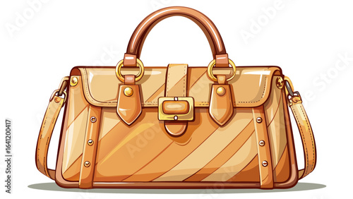  close up Women's light brown or beige leather bag with handles, isolate white background,