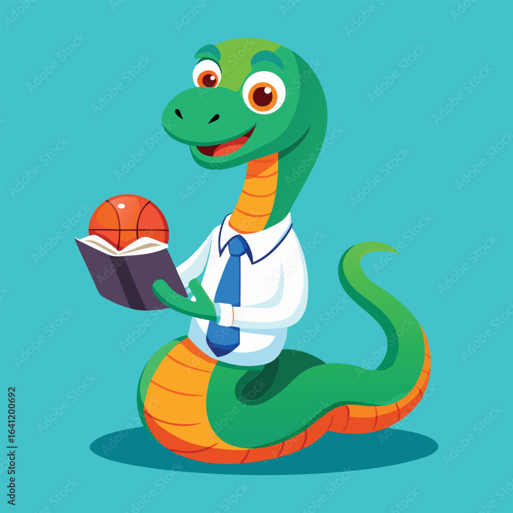 Fototapeta premium Cartoon Snake Coach with Basketball Playbook