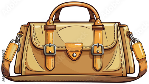  close up Women's light brown or beige leather bag with handles, isolate white background,