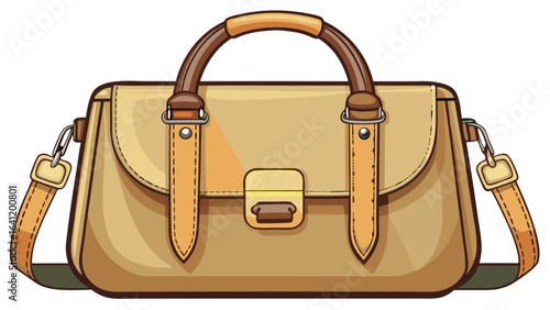 close up Women's light brown or beige leather bag with handles, isolate white background,
