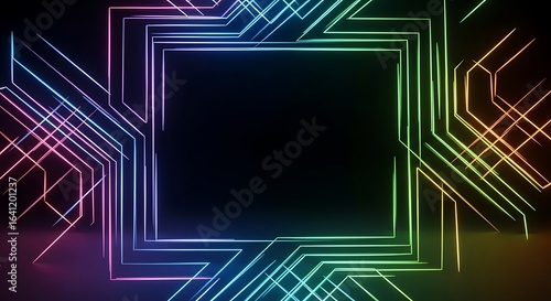 Glow Frame with Network of Neon Lines for Creative Design and Presentation use