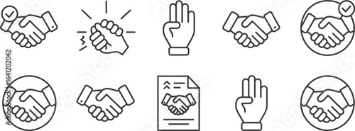 Handshake agreement deal business partnership collaboration success contract hands cooperation icon line art silhouette