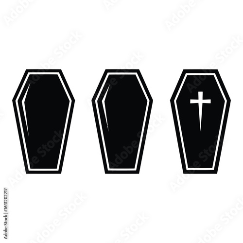 Vector art of three coffins isolated on white background
