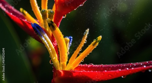 Wallpaper Mural Close-up of a vibrant bird-of-paradise flower, covered in dew drops Torontodigital.ca