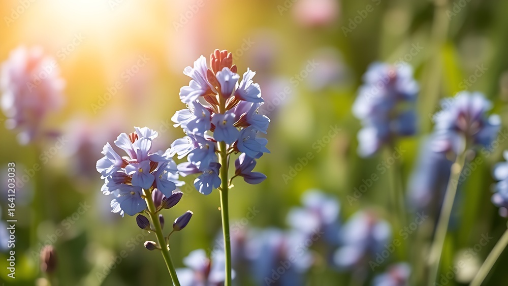 Obraz premium Delicate flax blue flowers bloom in full with soft focus and natural sunlight.