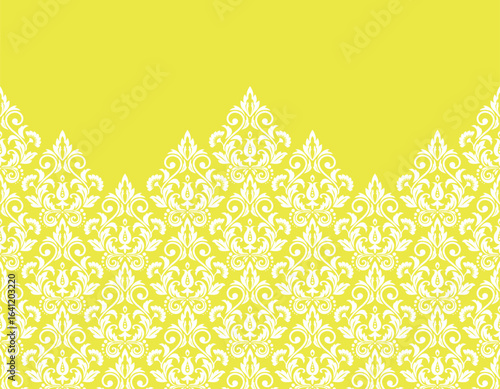 Wallpaper in the style of Baroque. White and yellow floral ornament. Vector background. Graphic pattern for fabric, wallpaper, packaging. Ornate Damask flower illustration