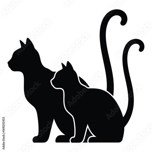 Vector art of two black cats isolated on white background