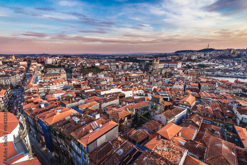 Obraz premium Aerial view from bell tower of Clerigos Church in Porto in Portugal