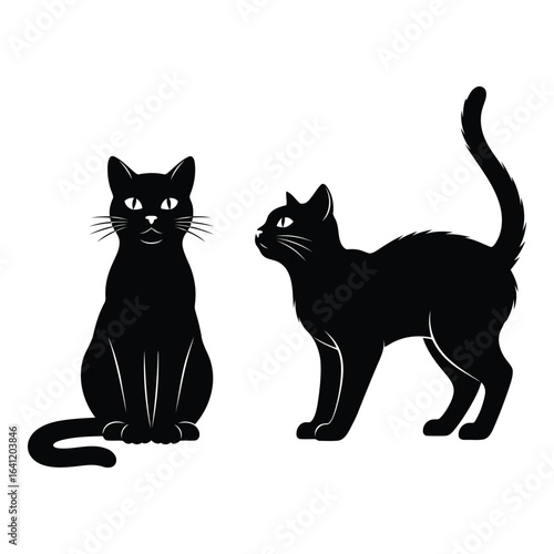 Vector art of two black cats isolated on white background
