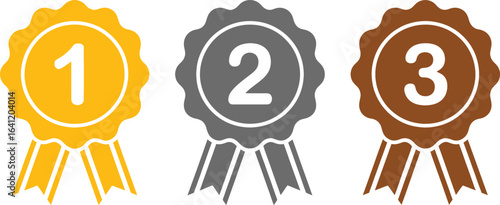 Achievement awards badges champion competition contest first gold medal number place prize ranking ribbons silhouette