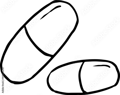 Medicine Capsules and Pills Hand Drawn Outline Vector Illustration, Pattern, Design Graphic Resource