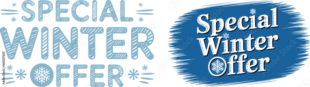 Fototapeta premium Special winter offer text design with snowflake and brush stroke elements