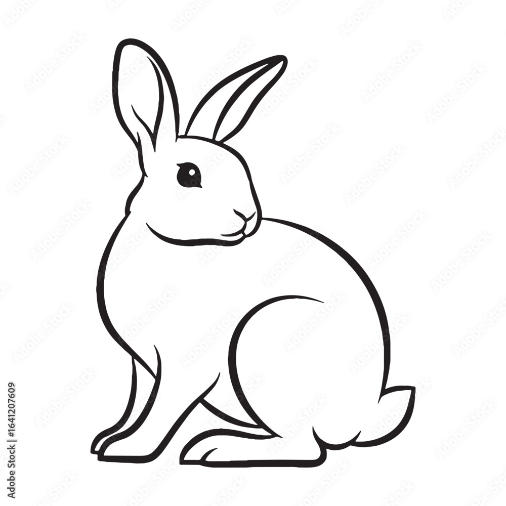 Obraz premium Charming Rabbit Line Art – Rabbit Vector Outline Drawing with Fine Proportions – Rabbit Drawing – Vector of Rabbit – Rabbit Outline