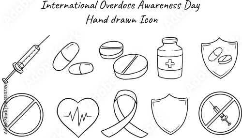 international overdose awareness day icon, vector hand drawn style Great for International Overdose Awareness Day celebrate, banners, posters, social media and more. 
