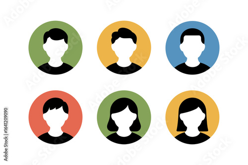Collection of six avatar icons depicting diverse individuals in oval shaped frames set up nicely