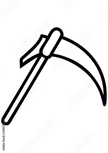 Scythe illustration in minimalist style with black outlines  
