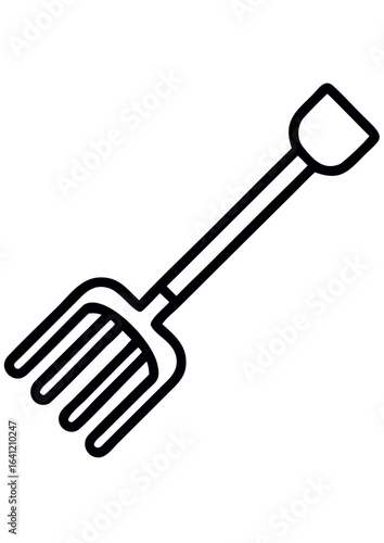 Gardening pitchfork tool in minimalist black line design  