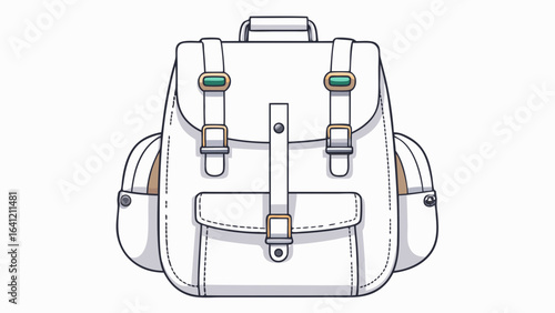  close up White women's bag backpack with straps and two fasteners, on a white background, isolate white background,
