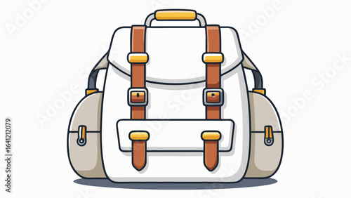  close up White women's bag backpack with straps and two fasteners, on a white background, isolate white background,