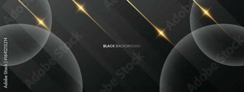 Black and grey luxury background with glitter gold lines, minimal scene, with shadow white circle