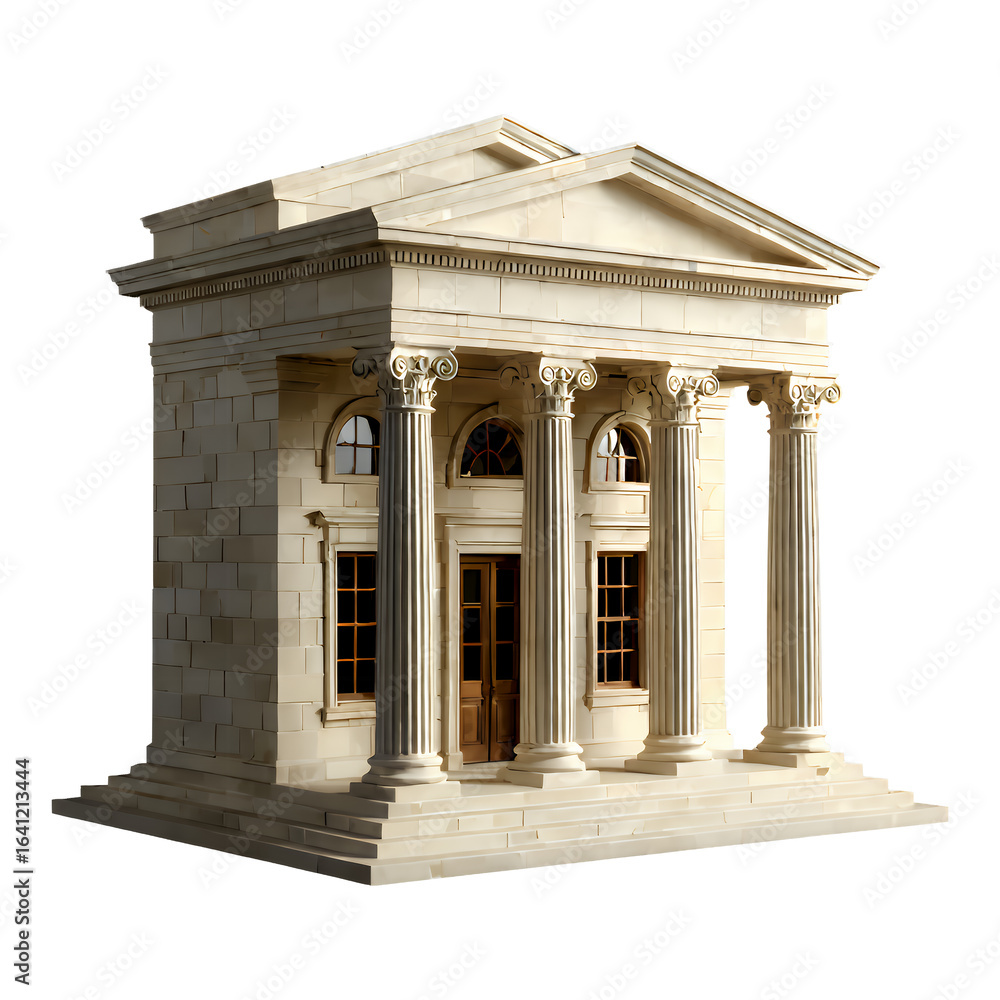 Obraz premium White Marble Temple Facade with Transparent Background, 3D Realism Architectural Asset