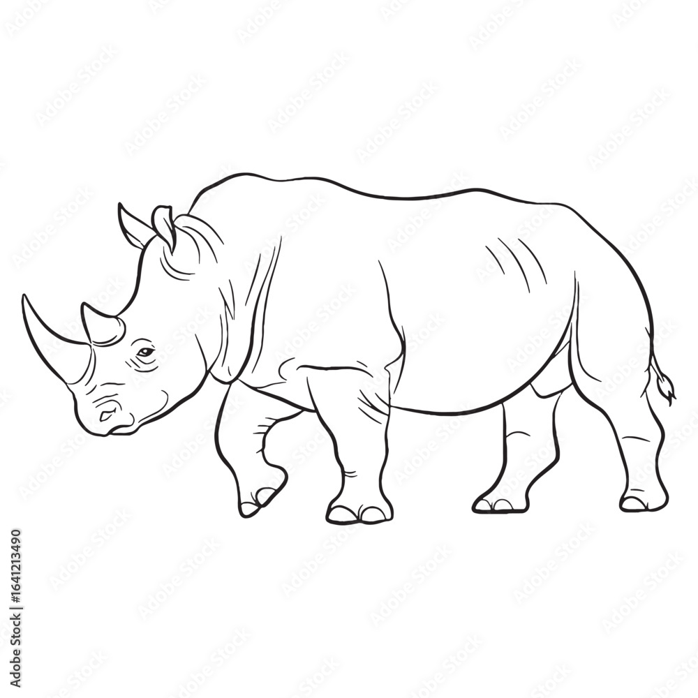 Fototapeta premium Bold Rhino Line Art – Rhino Vector Outline Drawing with Unique Wildlife Form – Rhino Drawing – Vector of Rhino – Rhino Outline
