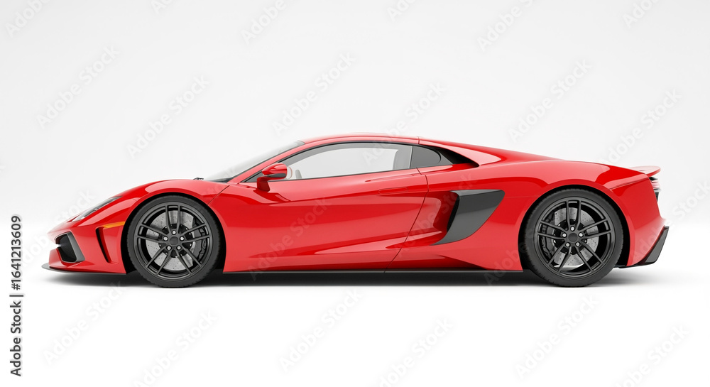 Fototapeta premium Red sports car side view on white background automotive design and performance vehicle showcase for enthusiasts