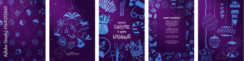 Beautiful Blue Christmas poster greeting card and poster templates with copy space, christmas background layouts. Cute and festive xmas invitation templates. Vector Illustration