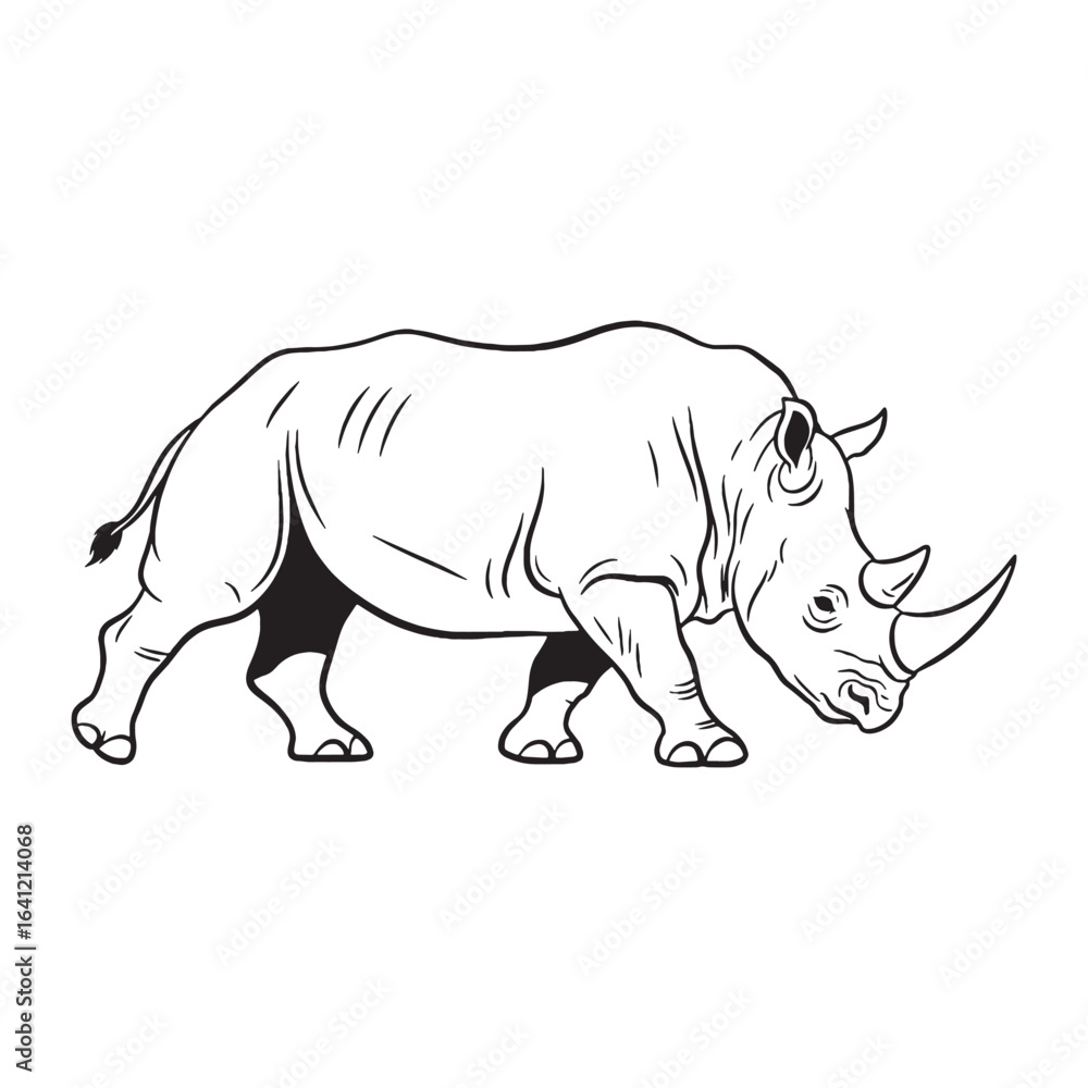 Obraz premium Minimal Rhinoceros Line Art – Rhinoceros Vector Illustration Smooth Drawing with Balanced Shape – Rhinoceros Drawing – Line Art Drawing of Rhinoceros – Rhinoceros Icon