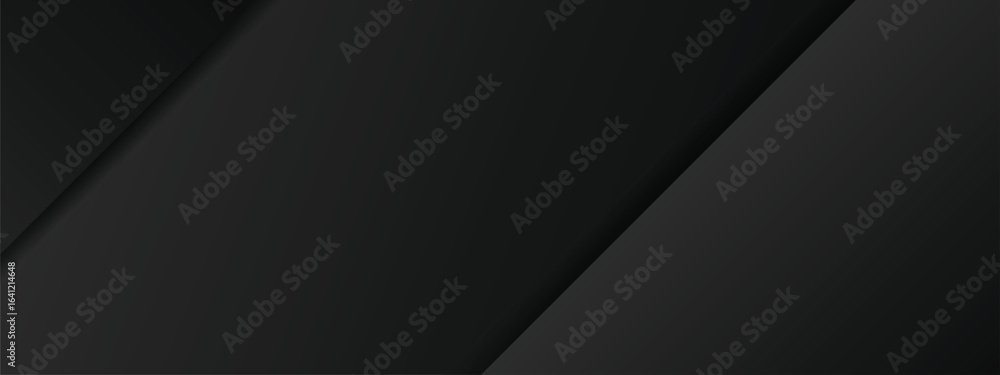 Fototapeta premium Abstract dark grey and black banner with cut layered 3d design and space for text