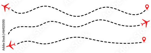 vector airport pin. Airplane flight route with start and end point. Travel and tourism concept. Plane icon with dotted line path and map pin eps 10