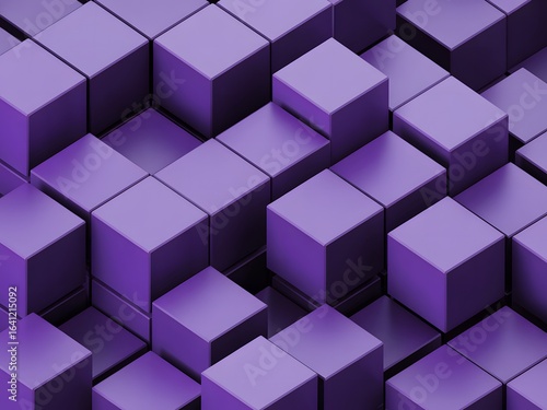 Abstract Arrangement of Purple Cubes A Visually Striking Display of Geometric Shapes and Contrasting Shadows