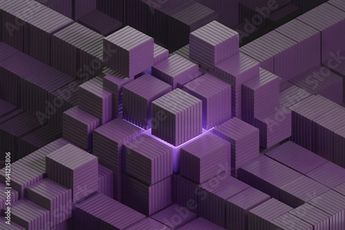 Geometric Arrangement of Purple Cubes A Visually Appealing Isometric Design Showcasing Symmetry Balance and Order in a Monochromatic Color Scheme