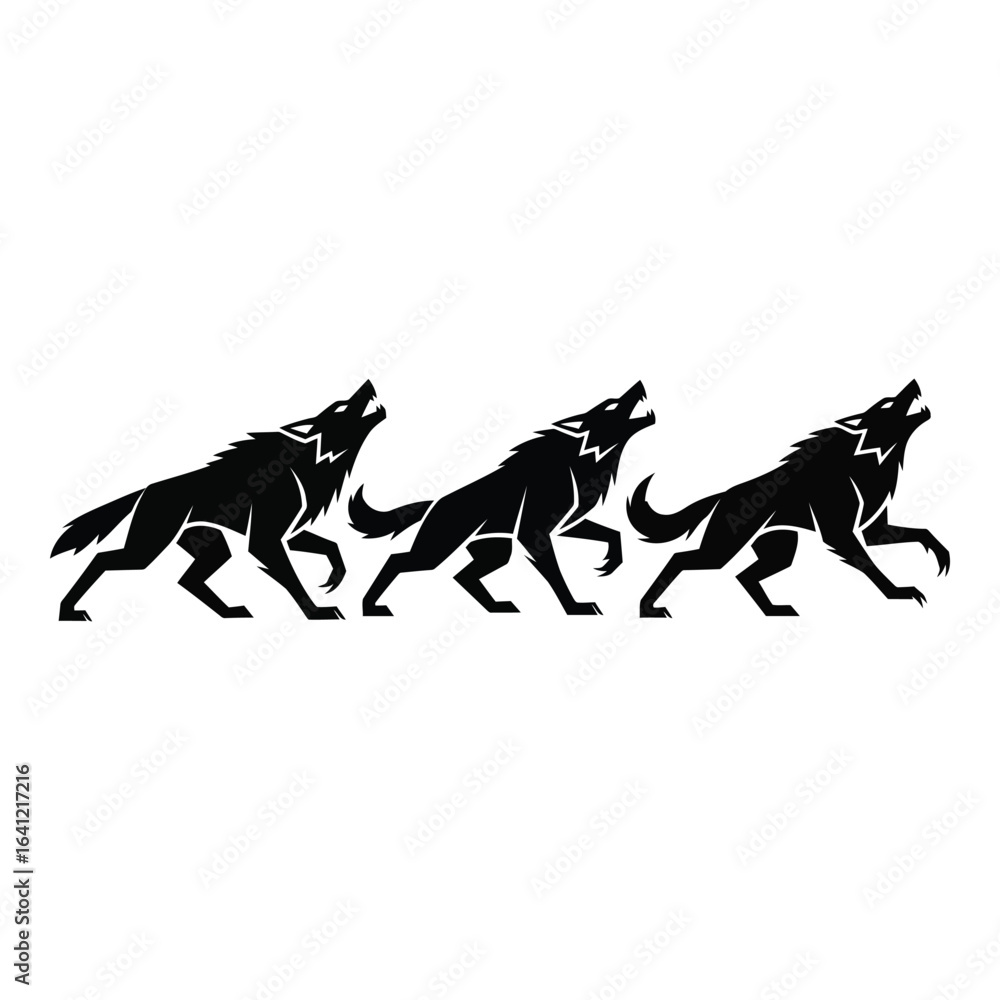 Fototapeta premium Vector art of three wolves howling isolated on white background