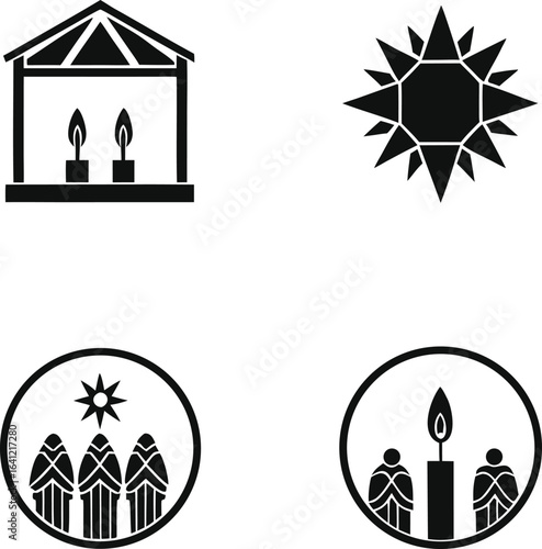 christmas, nativity, religious, holiday, christian, epiphany, celebration, story, birth, jesus, three, wise, men, icon, set, vector