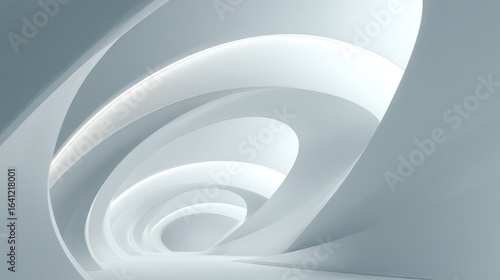 Abstract white building tunnel with layered curved walls, for futuristic architecture