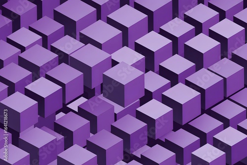 Isometric Purple Cube Array Abstract Modern Design Background Visual, Minimalist Digital Art Display of Monochromatic Cubic Geometry