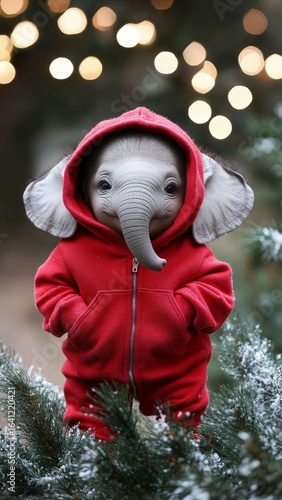 Baby Elephant in Red Hoodie