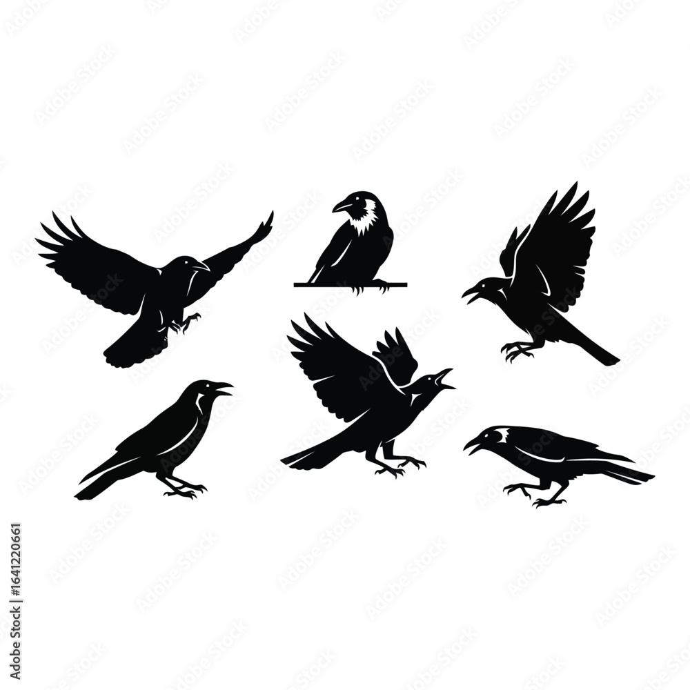 Obraz premium Vector art of six crows isolated on white background