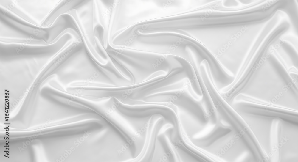 Obraz premium Crisp white satin fabric laid in flowing waves, elegant luxury textile photography for bridal and high-fashion product backdrops