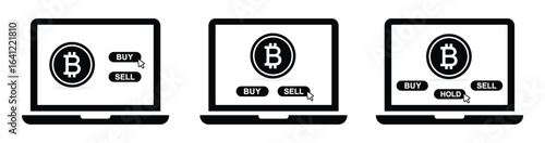 Buy and sale bitcoin on laptop icon, vector illustration