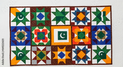 Pakistan flag quilt handmade patchwork islamic crescent star design textile art wall hanging home decor gift idea