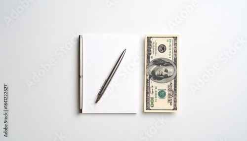 Wallpaper Mural Notepad and Pen with Dollar Bill on Wooden Table Creating a Thoughtful Financial Planning Scene Torontodigital.ca