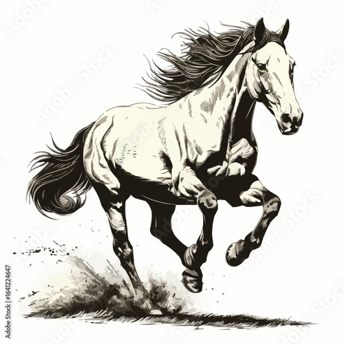 Running Horse Dynamic Pose Vector Illustration