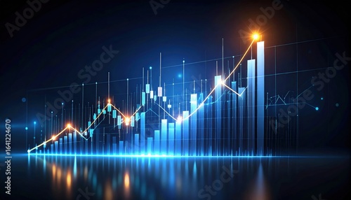 Illuminated Business Graph with Vibrant Glowing Background Representing Growth and Success in Finance